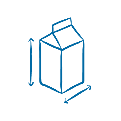Illustration icon of a shape mark. Milk carton with arrows pointing down the sides of the carton.