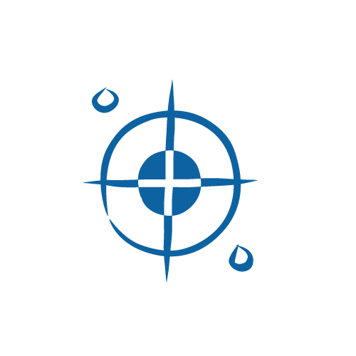 Illustration icon of a position mark. A circle with a cross in the centre indicating position.
