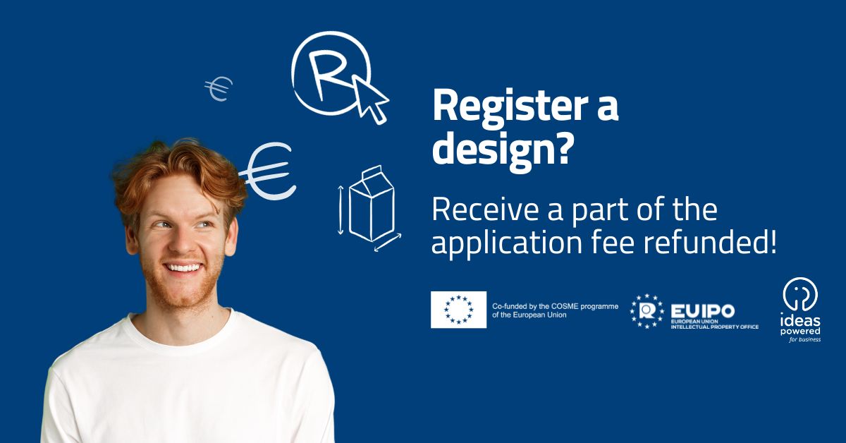 Man thinking about: register a design? Receive part of the application fee refunded!