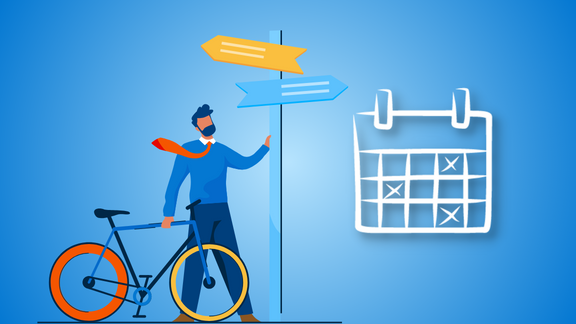 Illustratie van een fiets, persoon en kalender